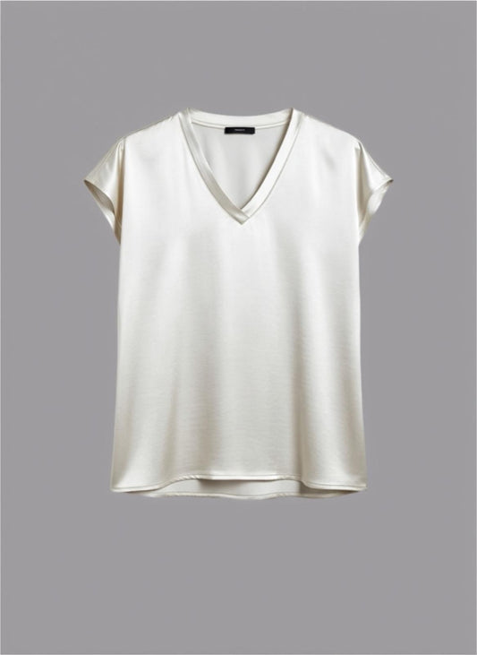 Top in Raso di Viscosa Scollo a V Panna
