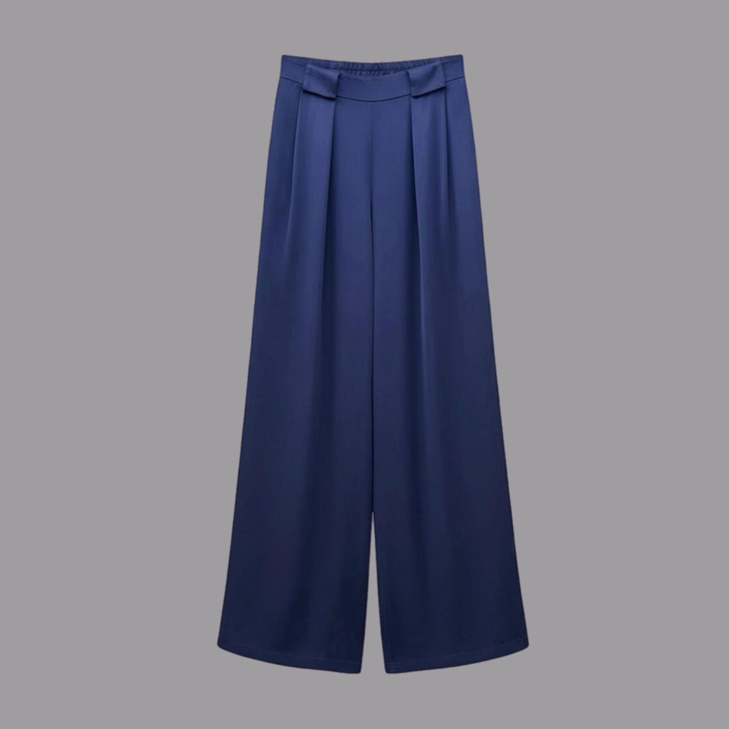 Pleated Viscose Satin Trousers Blue