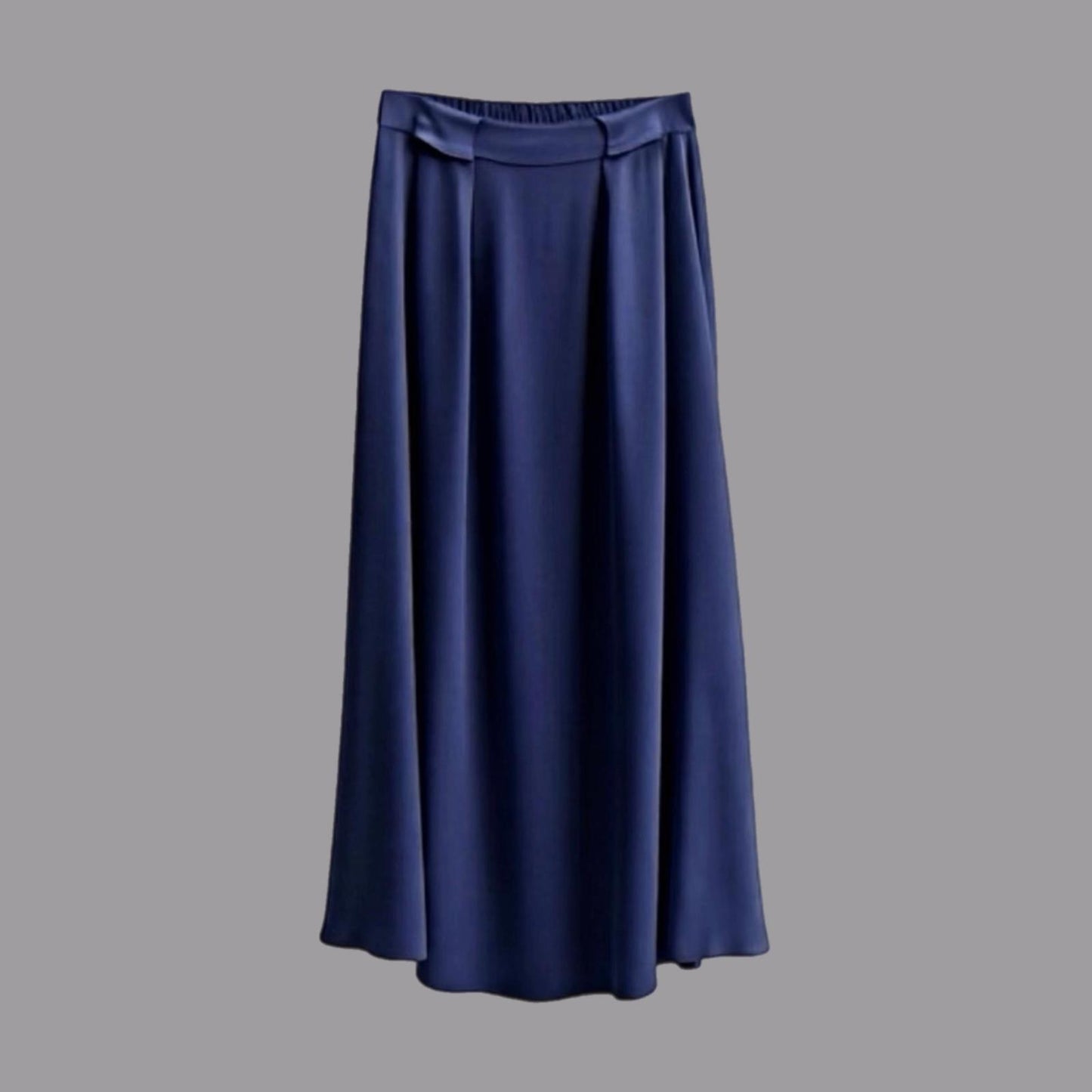 Blue Viscose Satin Pleated Skirt