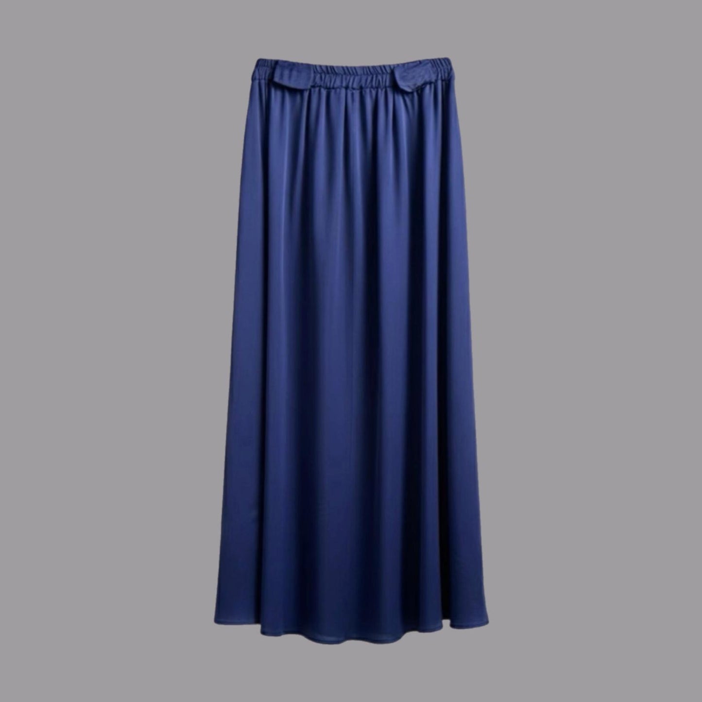 Blue Viscose Satin Pleated Skirt