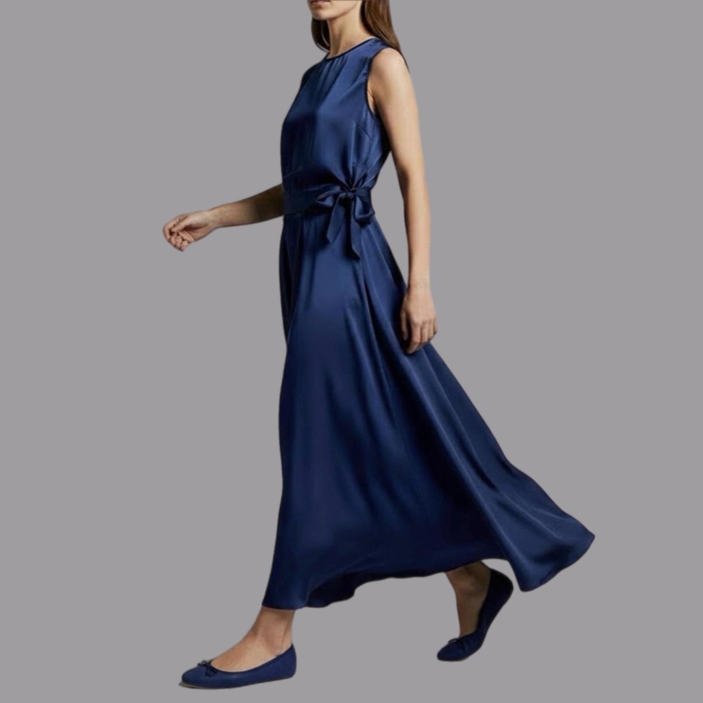 Blue Viscose Satin Pleated Skirt