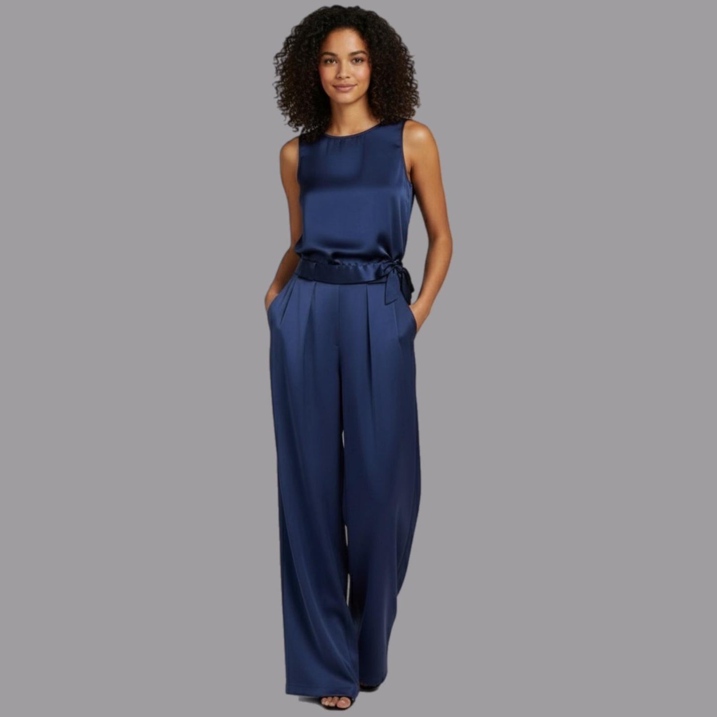 Pleated Viscose Satin Trousers Blue