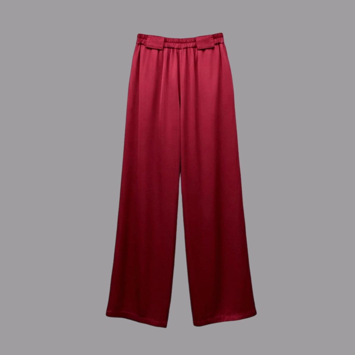 Berry Viscose Satin Pleated Trousers