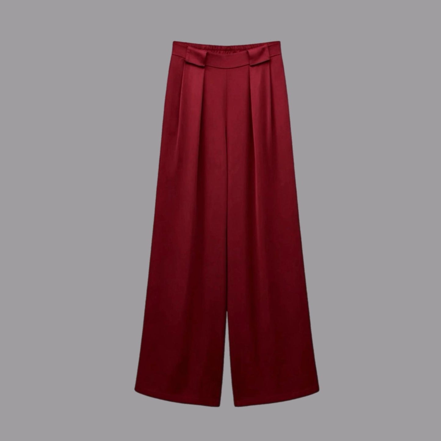 Berry Viscose Satin Pleated Trousers