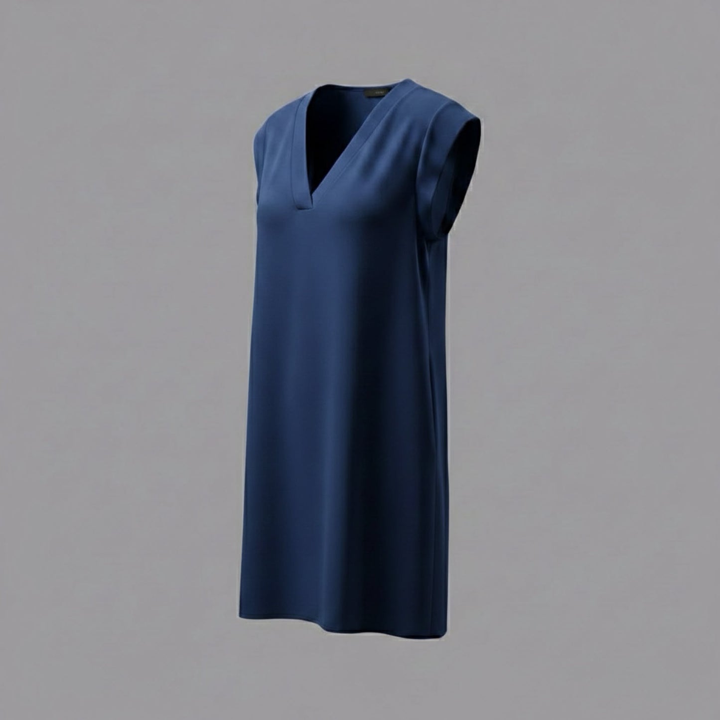 Leinen-Viskose-Kleid mit V-Ausschnitt in Blau