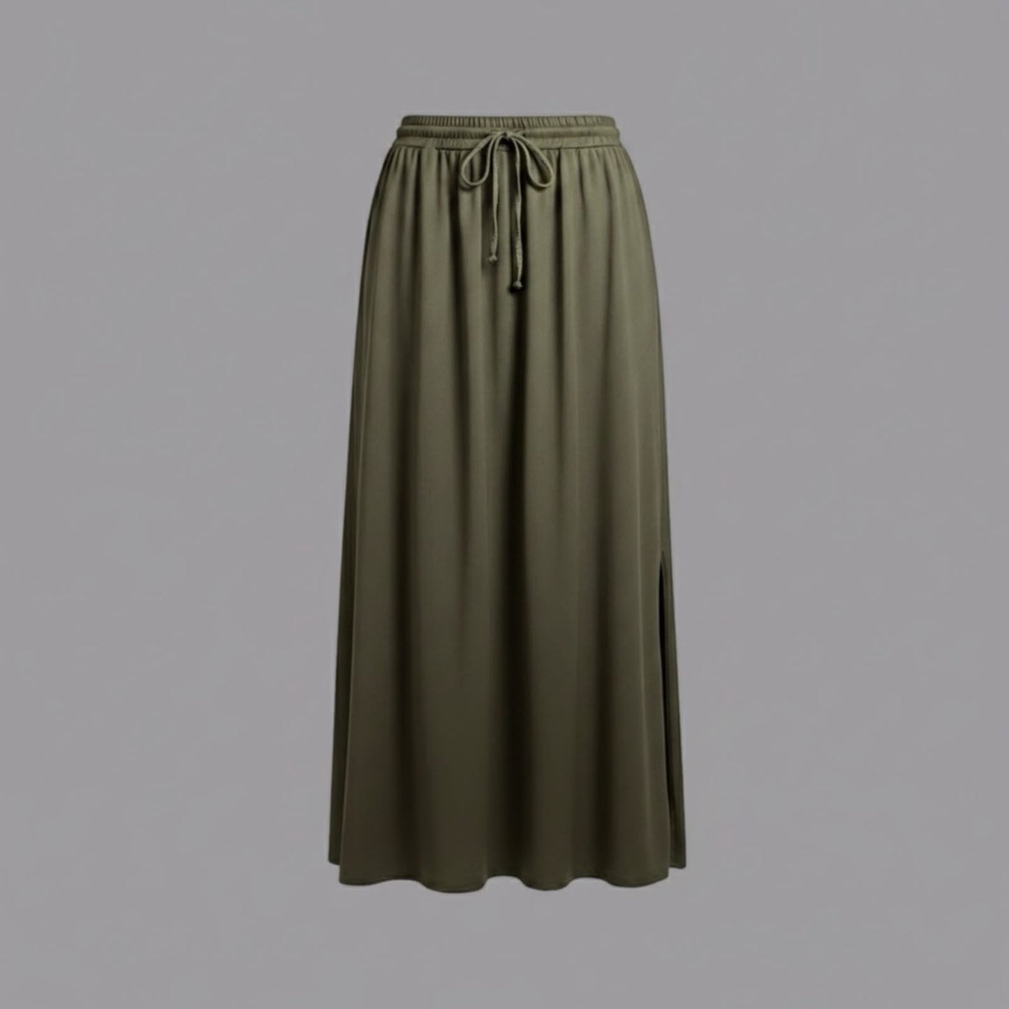 Rock aus Viskoseleinen mit Schlitzen Khaki