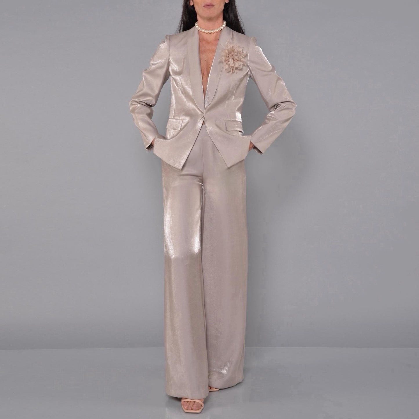 Wide-Leg Trousers in Rope Lurex Viscose Satin