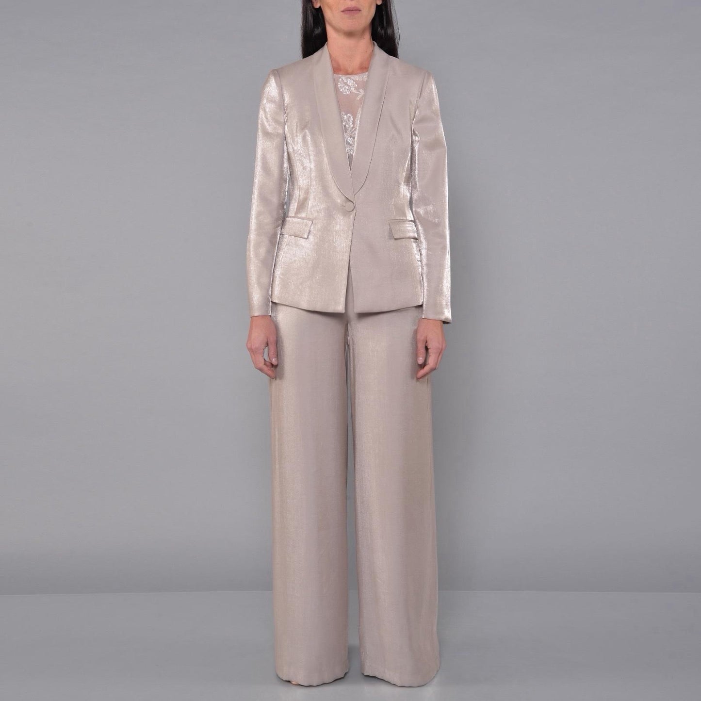 Wide-Leg Trousers in Rope Lurex Viscose Satin