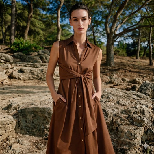 Hemdblusenkleid mit Knoten Tabak