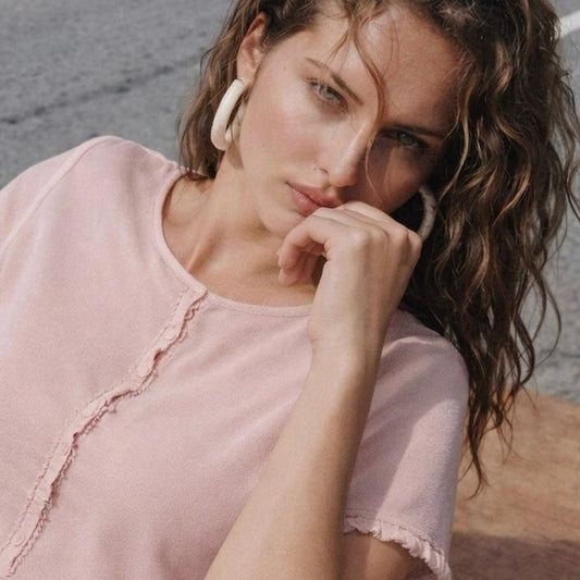 Fringed Viscose Linen Tunic Powder Pink