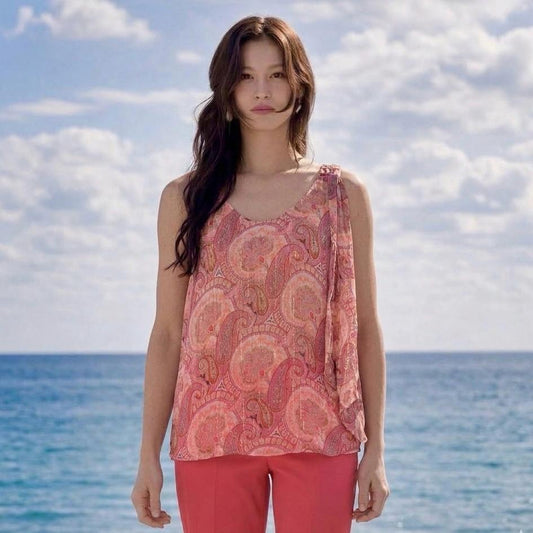 Top in Viscosa con Fiocco Fantasia Cachemire Fragola