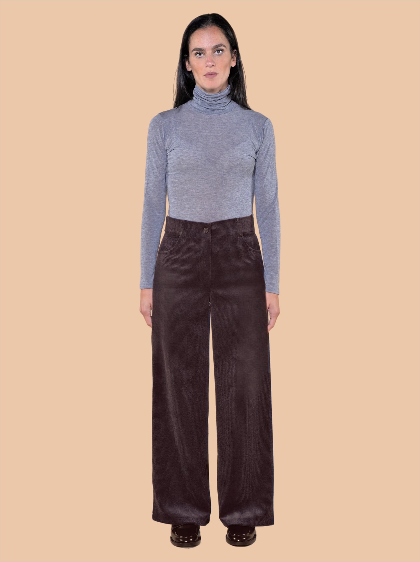 Dove Grey Corduroy Wide Leg Trousers