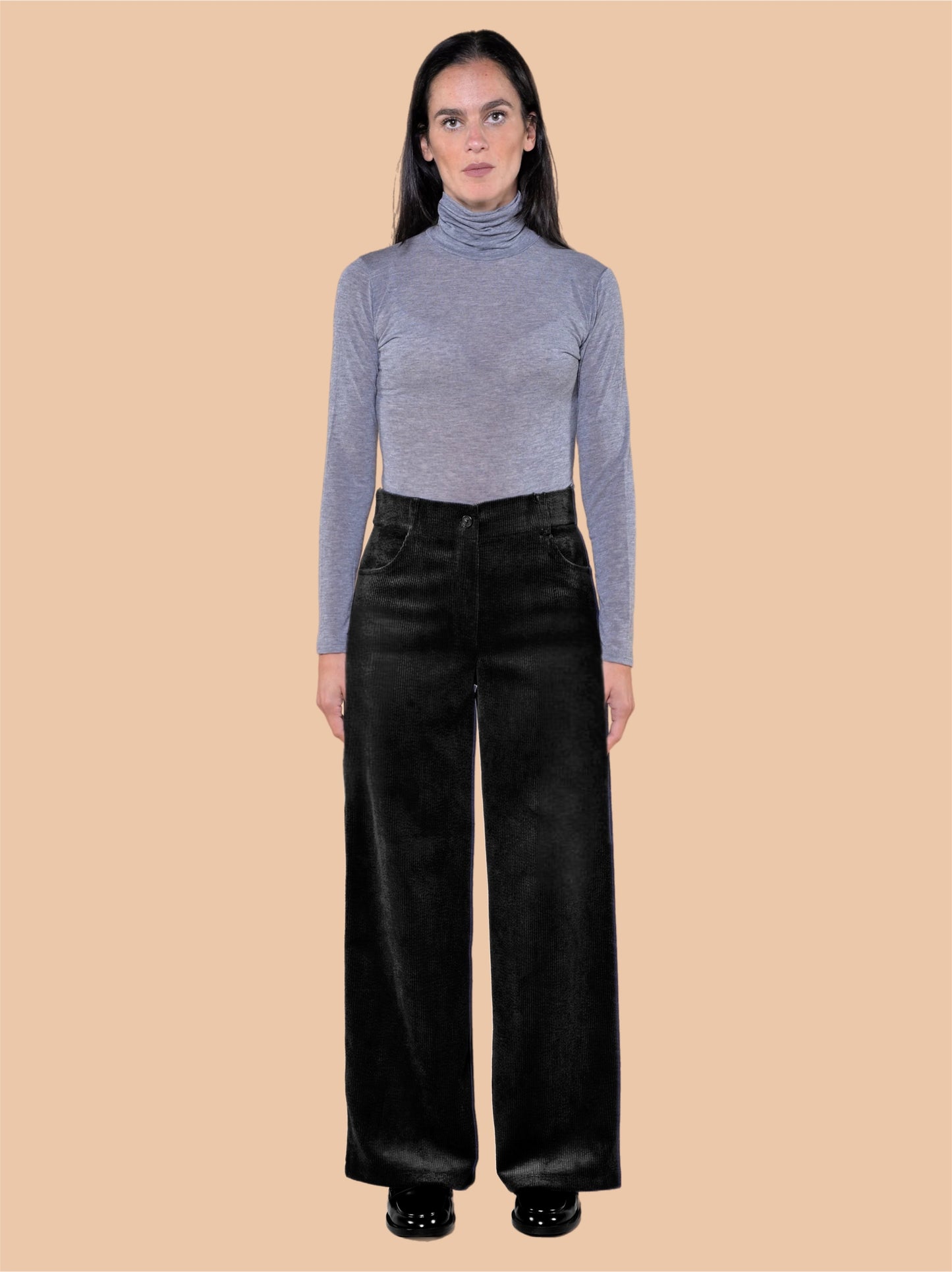 Dove Grey Corduroy Wide Leg Trousers